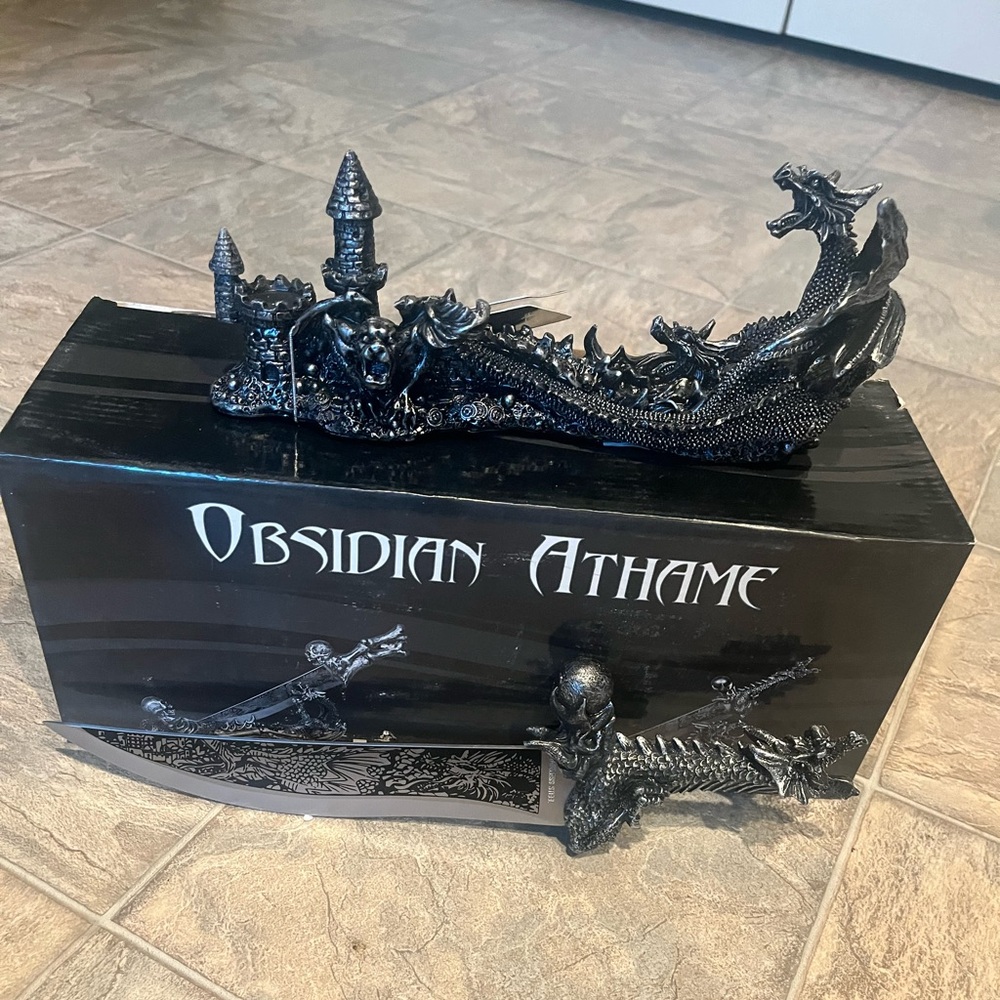 Obsidian Athame decorative dragon knife